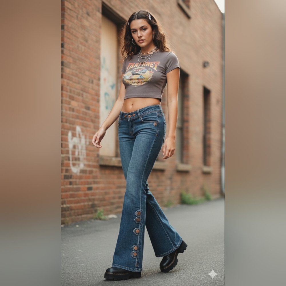 ​Y2K Vintage Arden B. Copper Button Side Flare Jeans - Size 2